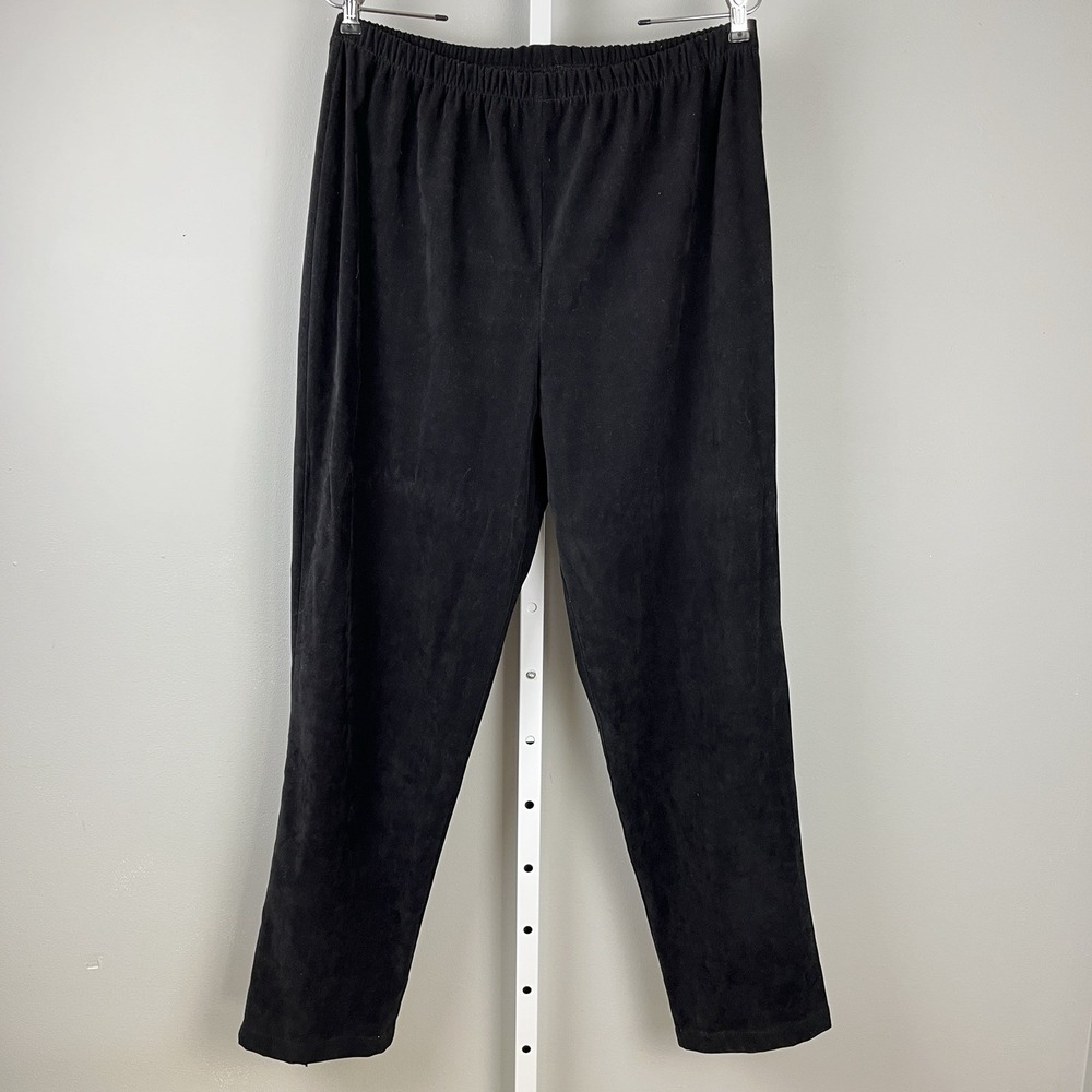 AHNI Black Microfiber Pants Size 2 Womens Large Elastic Waist Pull‎ On Tapered